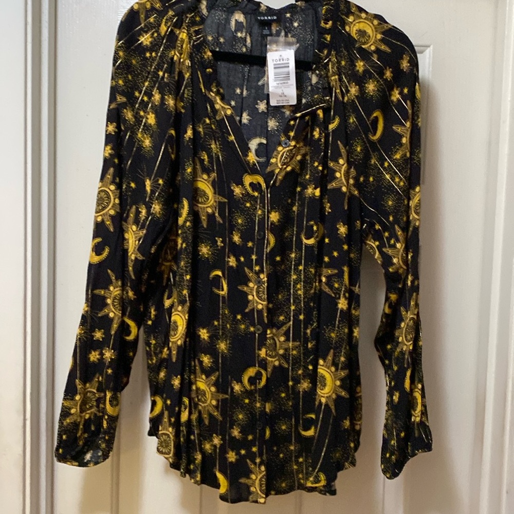 B button up black blouse with the moon and the stars